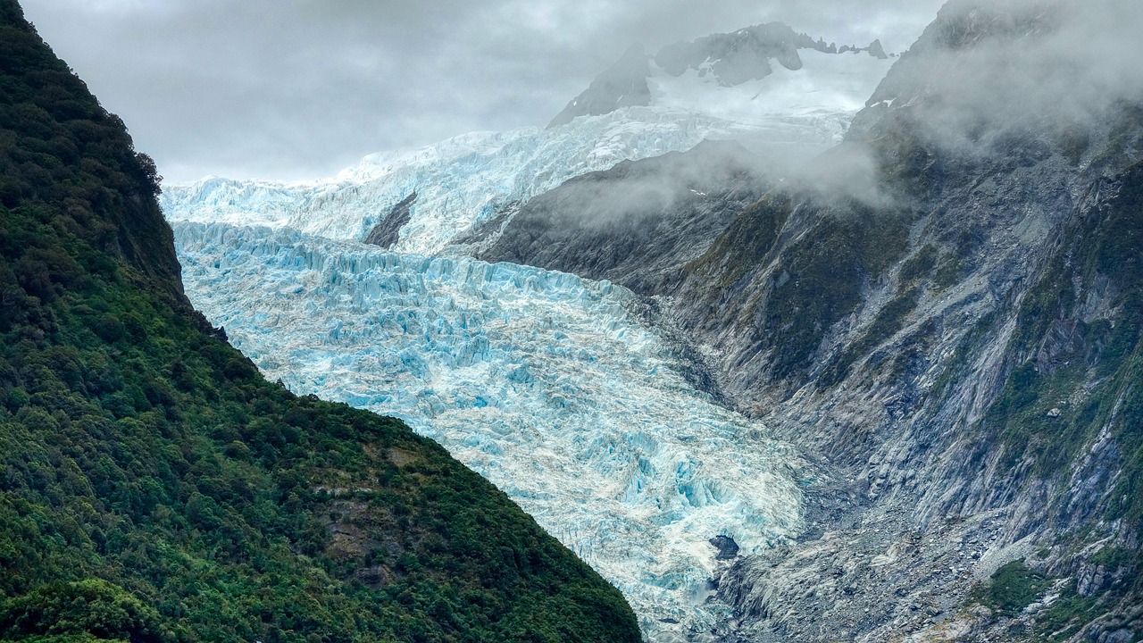 Mountain range surrounding glacier